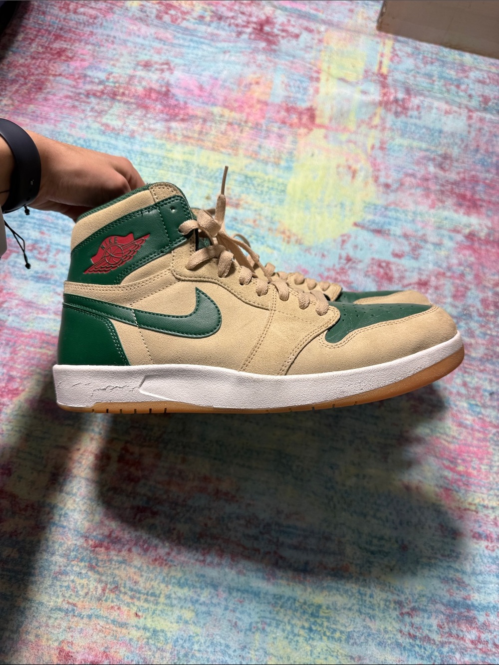 Nike Men’s High-Top Sneakers in Green and Tan - Picture 3 of 10
